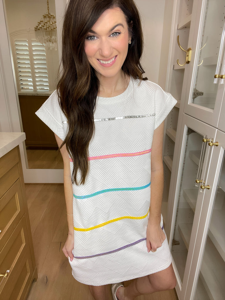 SALE! Keep Things Fun Quilted Dress in White *Final Sale*