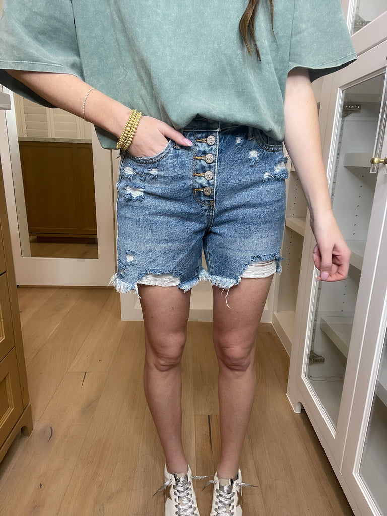 Judy Blue Kara High Rise Rigid Magic Button Fly Cutoff Shorts