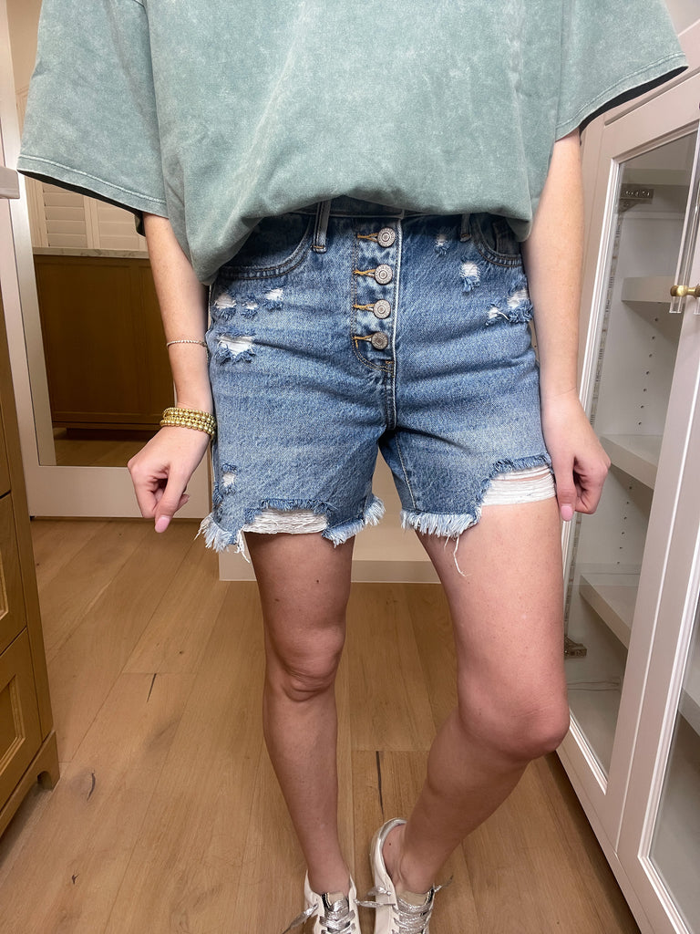 Judy Blue Kara High Rise Rigid Magic Button Fly Cutoff Shorts