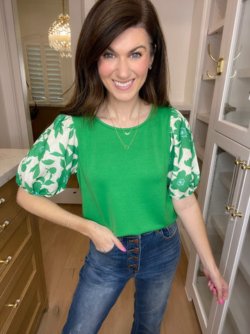 The Lizzy Top in Green Perfect Paisley