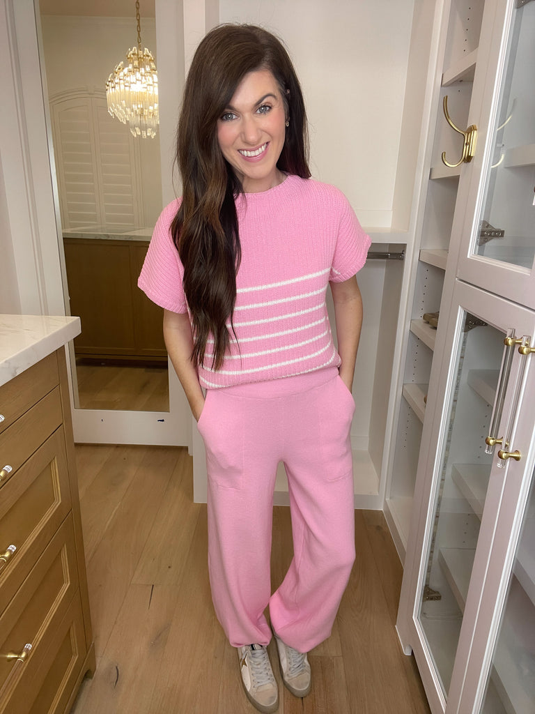 Good to Be Back Striped Sweater in Pink {Part of Set}