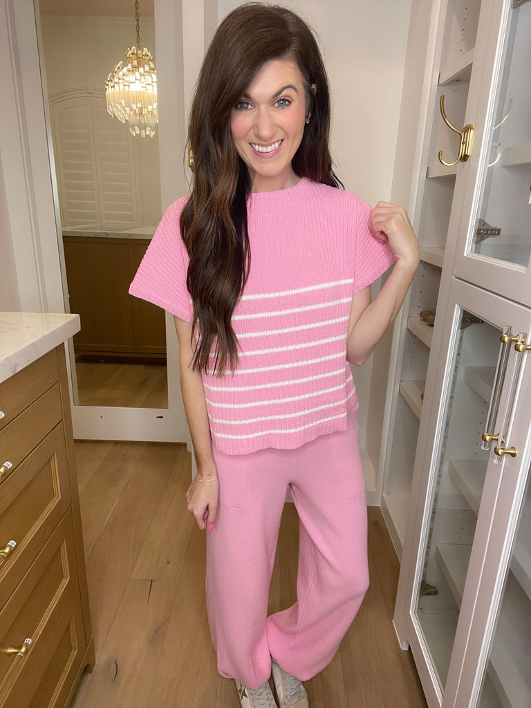 Good to Be Back Striped Sweater in Pink {Part of Set}