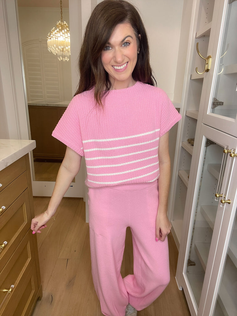 Good to Be Back Striped Sweater in Pink {Part of Set}