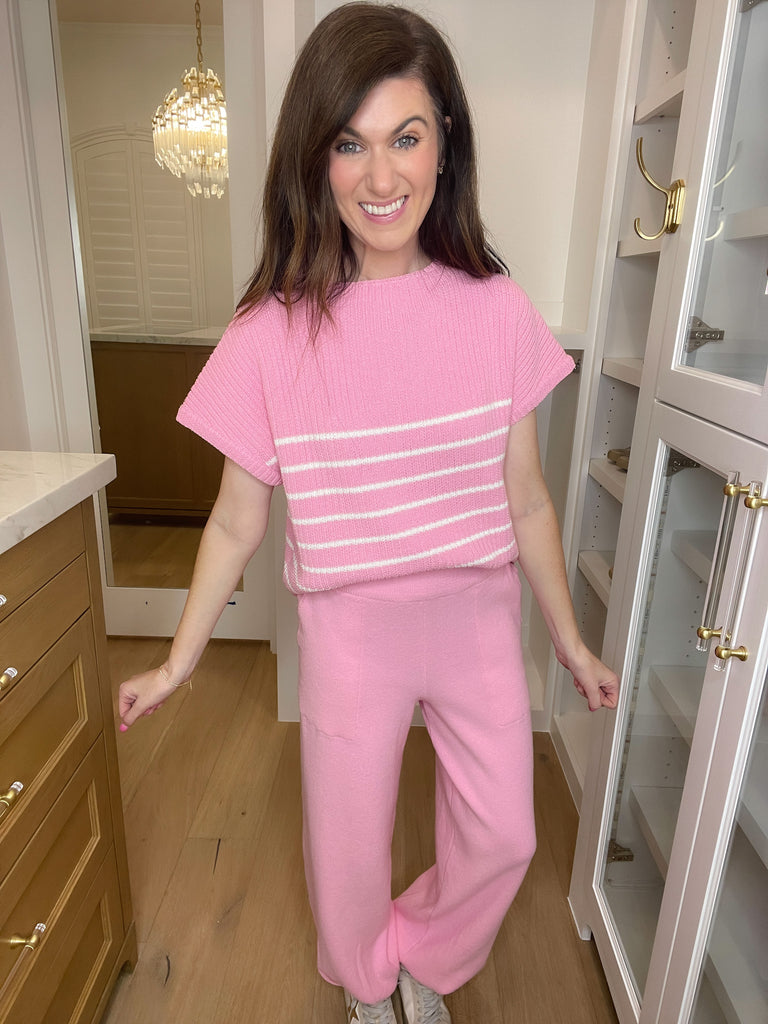 Good to Be Back Striped Sweater in Pink {Part of Set}