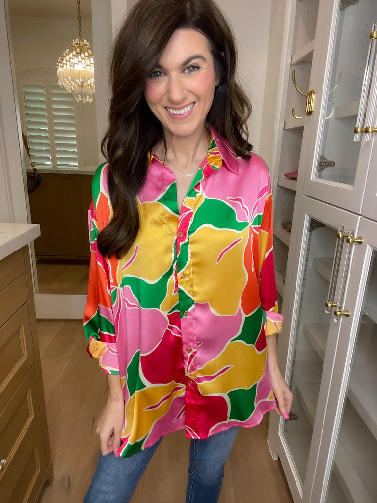 Dia Button Down in Pink/Yellow