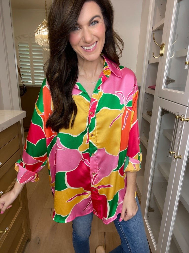 Dia Button Down in Pink/Yellow