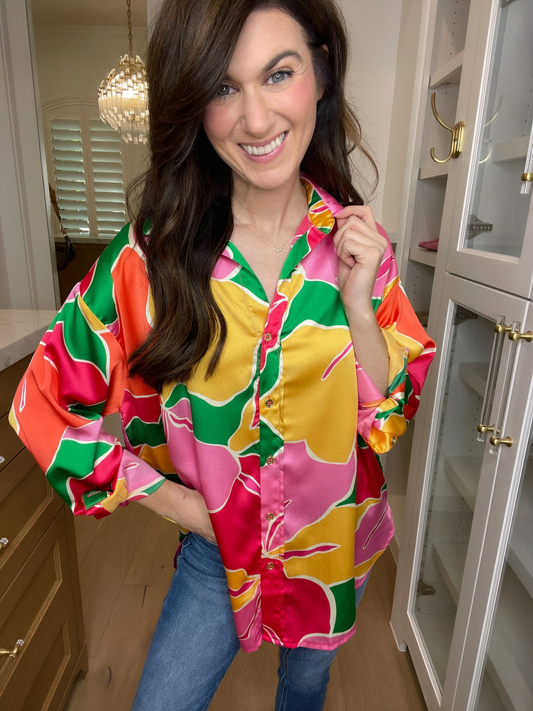 Dia Button Down in Pink/Yellow