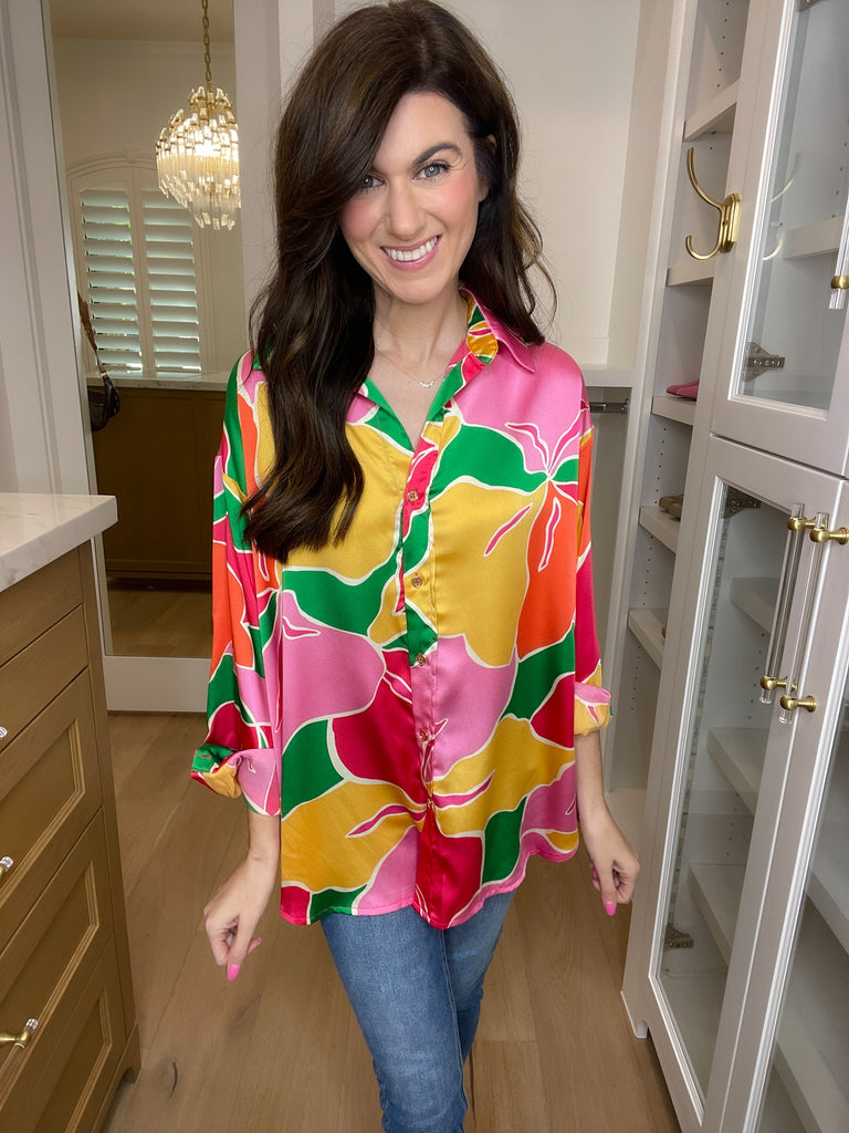 Dia Button Down in Pink/Yellow