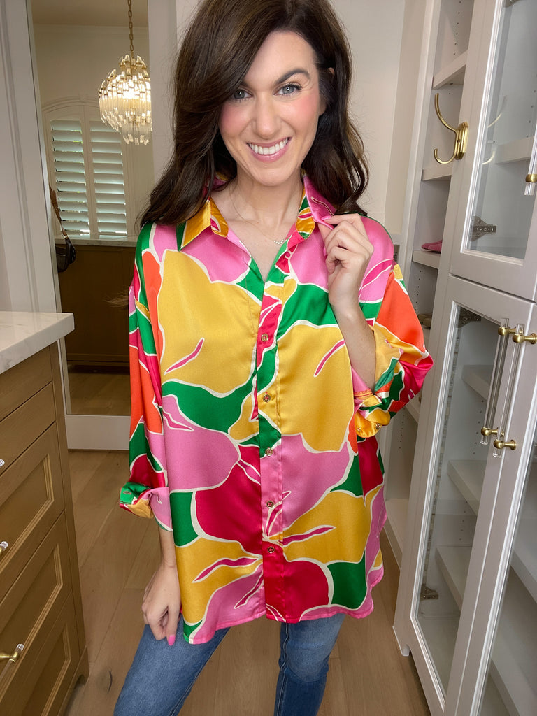 Dia Button Down in Pink/Yellow