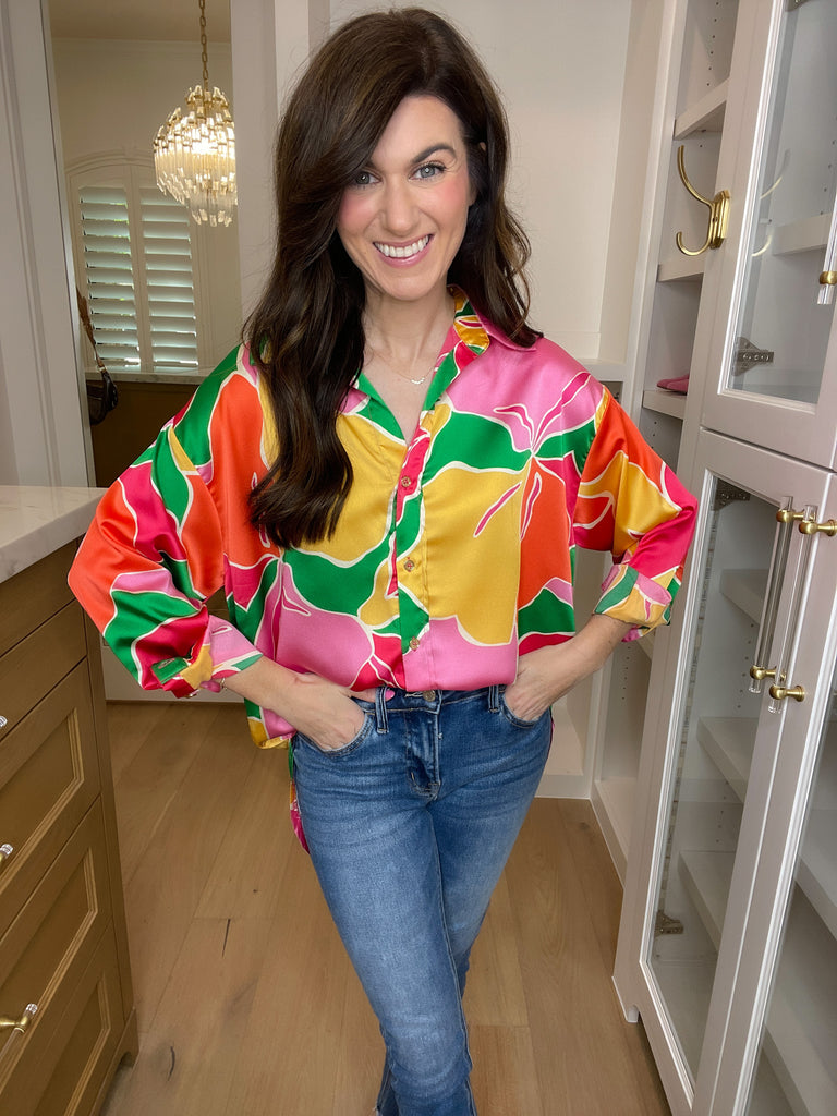 Dia Button Down in Pink/Yellow