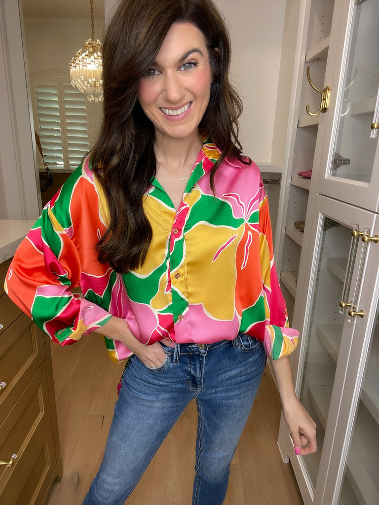 Dia Button Down in Pink/Yellow