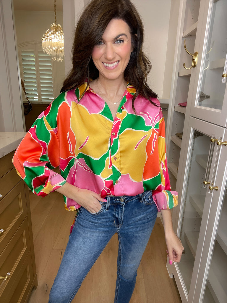 Dia Button Down in Pink/Yellow