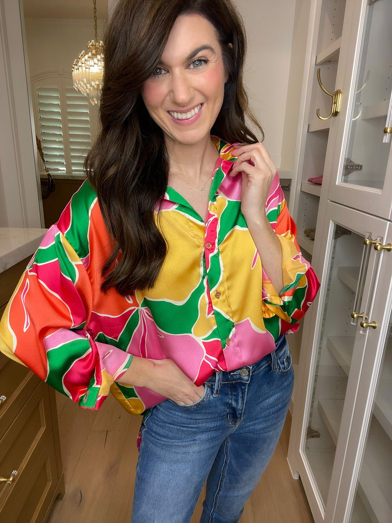 Dia Button Down in Pink/Yellow