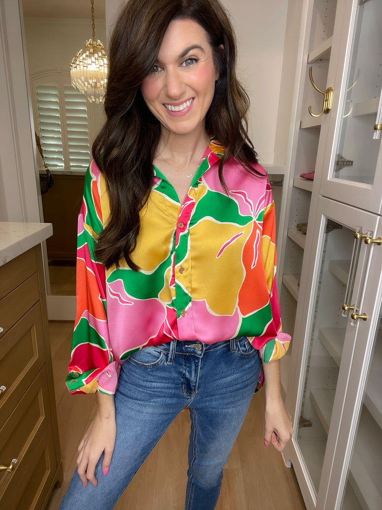 Dia Button Down in Pink/Yellow