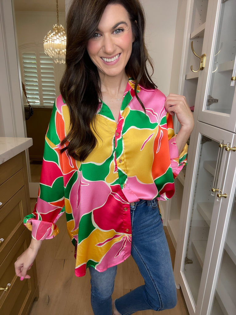 Dia Button Down in Pink/Yellow