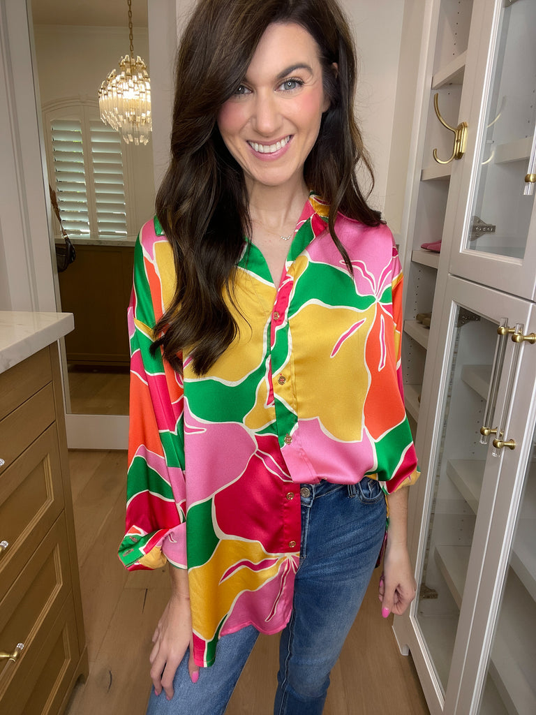 Dia Button Down in Pink/Yellow