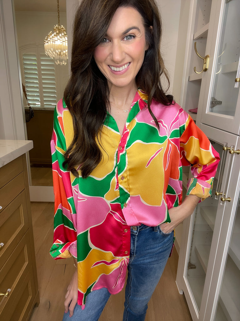 Dia Button Down in Pink/Yellow