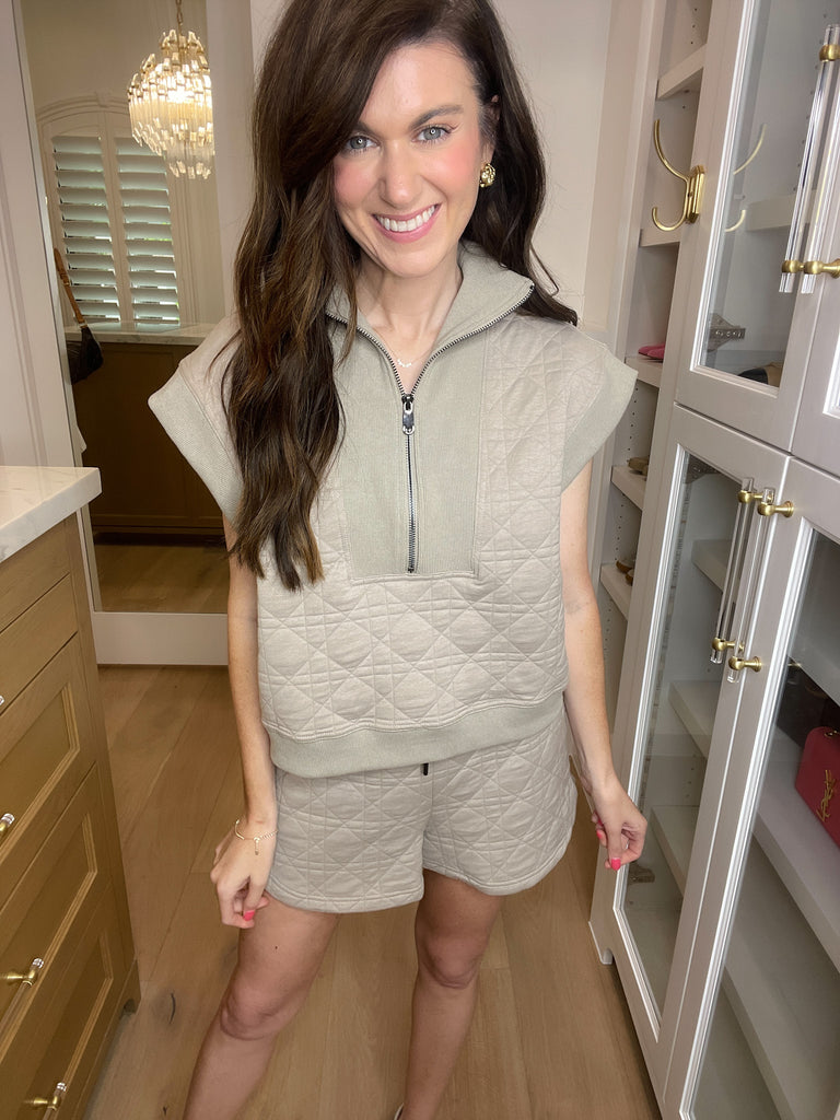 Always Going Quilted Set in Taupe