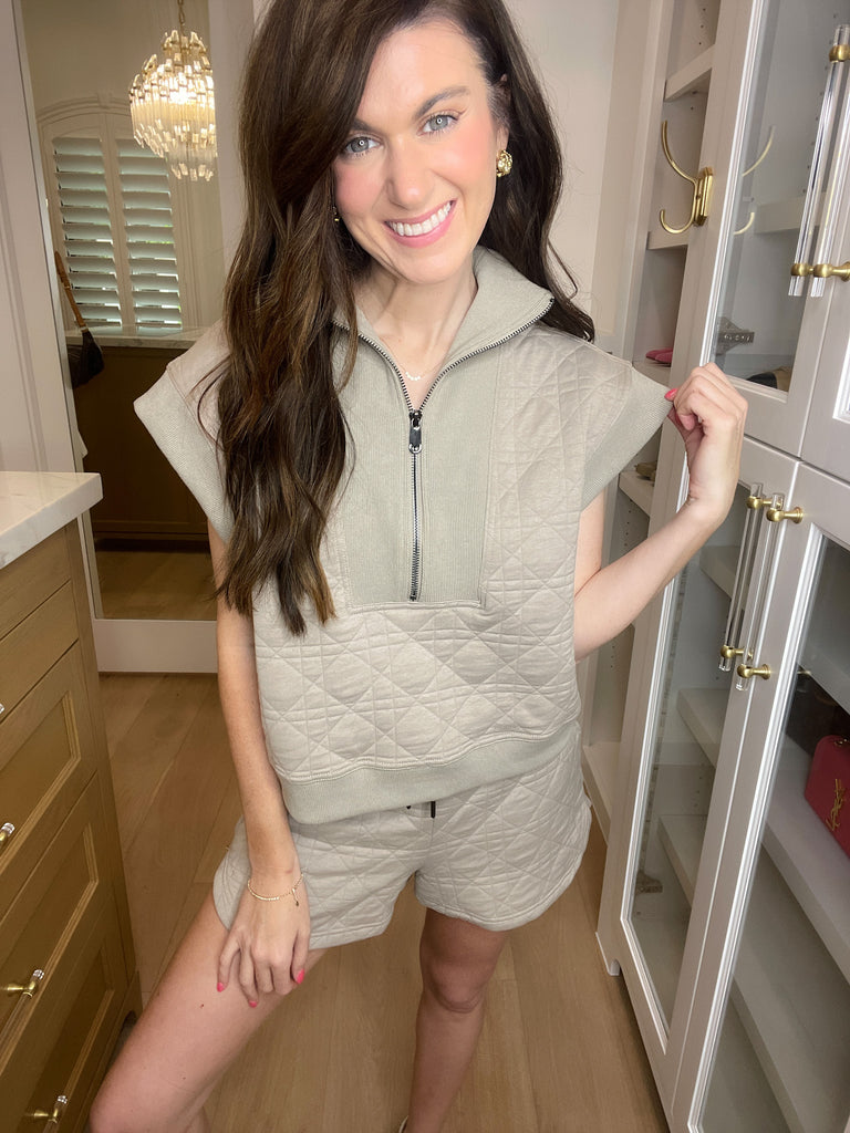 Always Going Quilted Set in Taupe