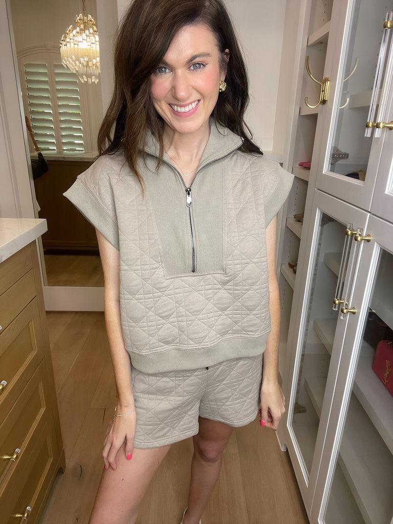 Always Going Quilted Set in Taupe