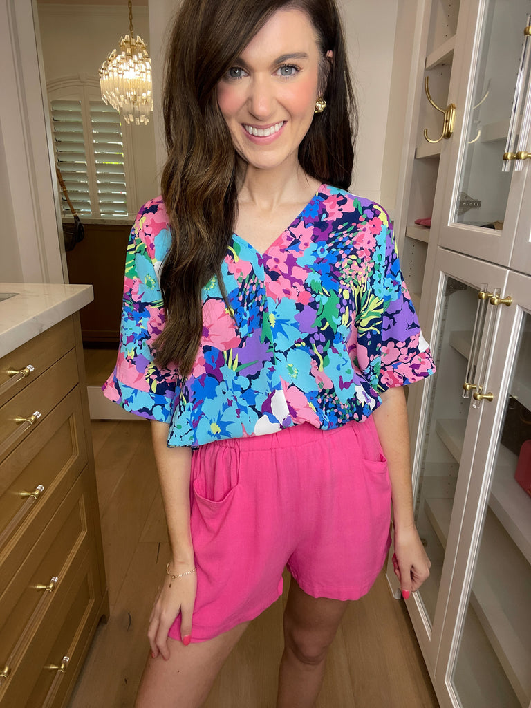 Tropical Tendencies Paperbag Waist Shorts in Pink