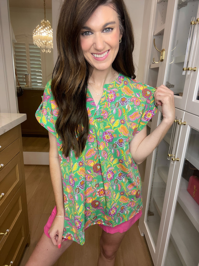 SALE! The Lizzy Top in Green Perfect Paisley *Final Sale*
