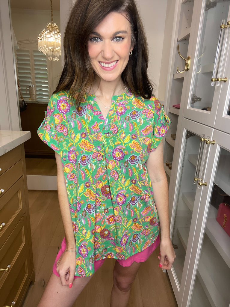 SALE! The Lizzy Top in Green Perfect Paisley *Final Sale*