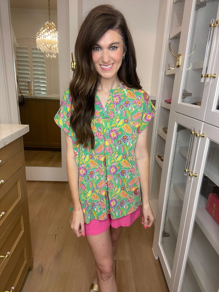 SALE! The Lizzy Top in Green Perfect Paisley *Final Sale*