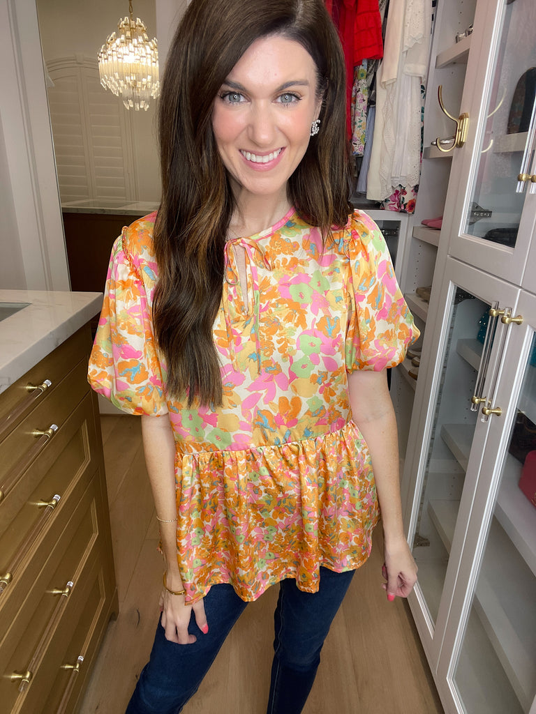 You Deserve Flowers Puff Sleeve Top