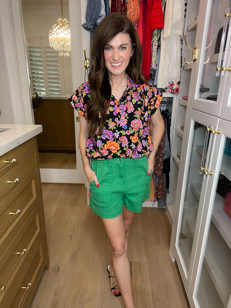 High Energy Green Denim Shorts