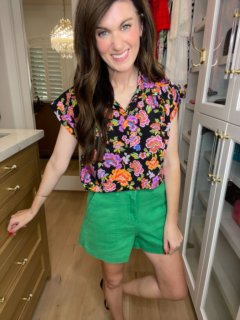 High Energy Green Denim Shorts