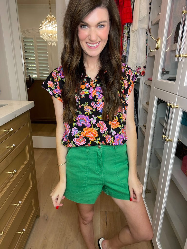 High Energy Green Denim Shorts
