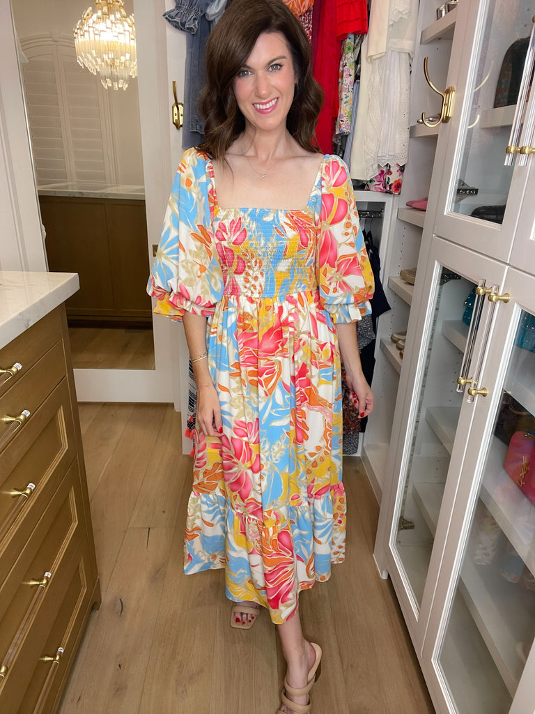 Bubbly in Bora Bora Smocked Midi Dress