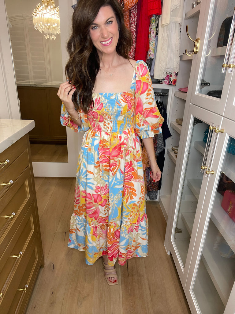 Bubbly in Bora Bora Smocked Midi Dress
