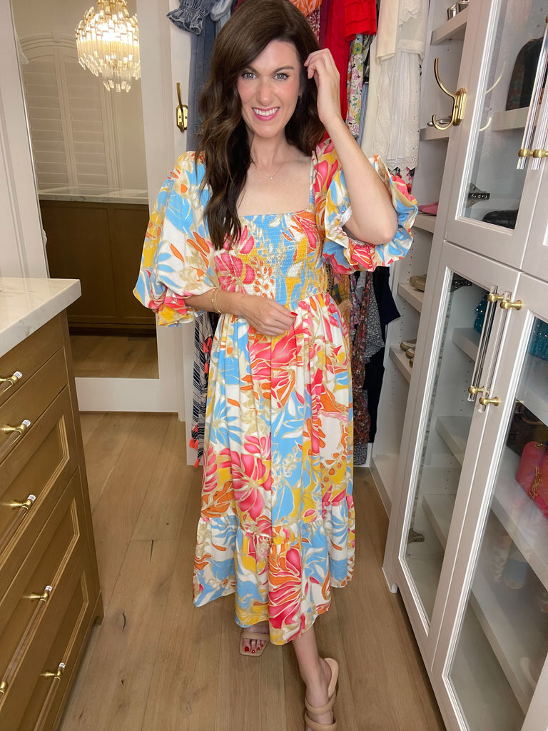 Bubbly in Bora Bora Smocked Midi Dress