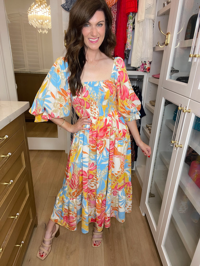 Bubbly in Bora Bora Smocked Midi Dress