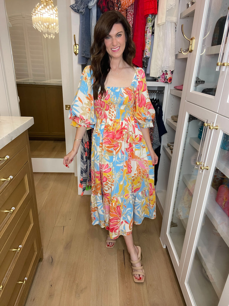 Bubbly in Bora Bora Smocked Midi Dress