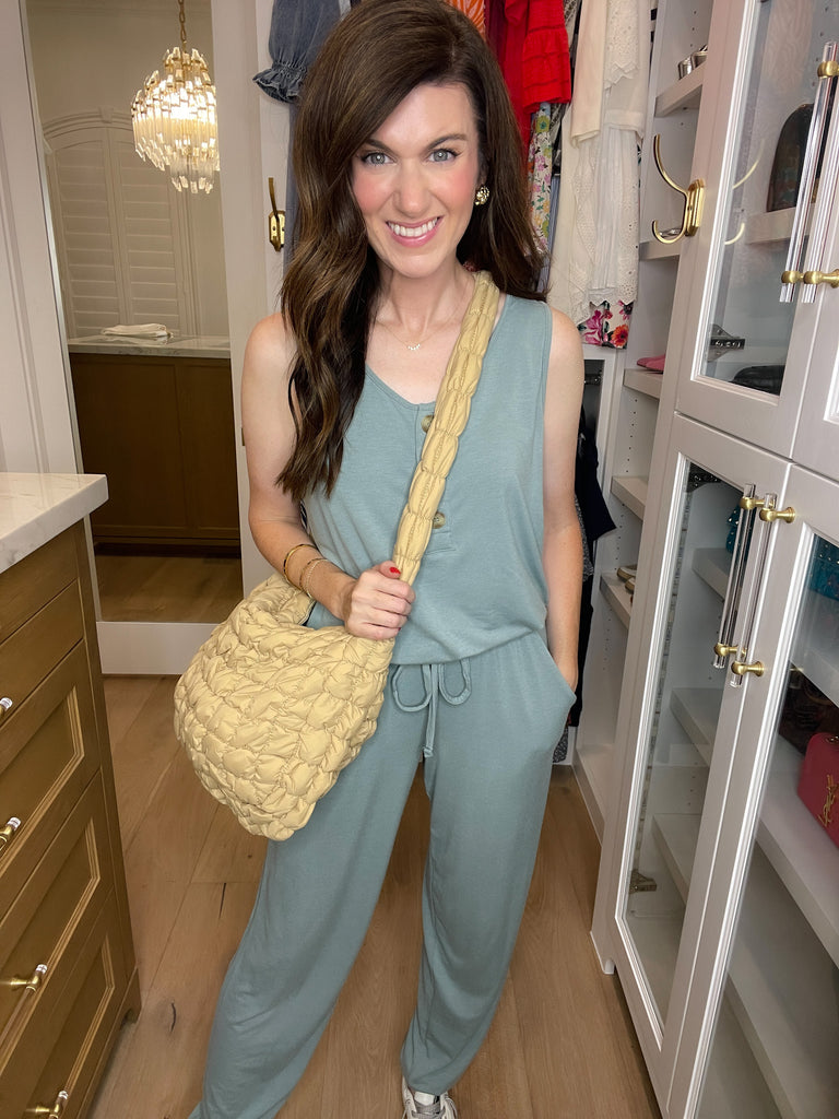 *BELLES & DOORBUSTER* Los Feliz Jumpsuit in Sage *Final Sale*