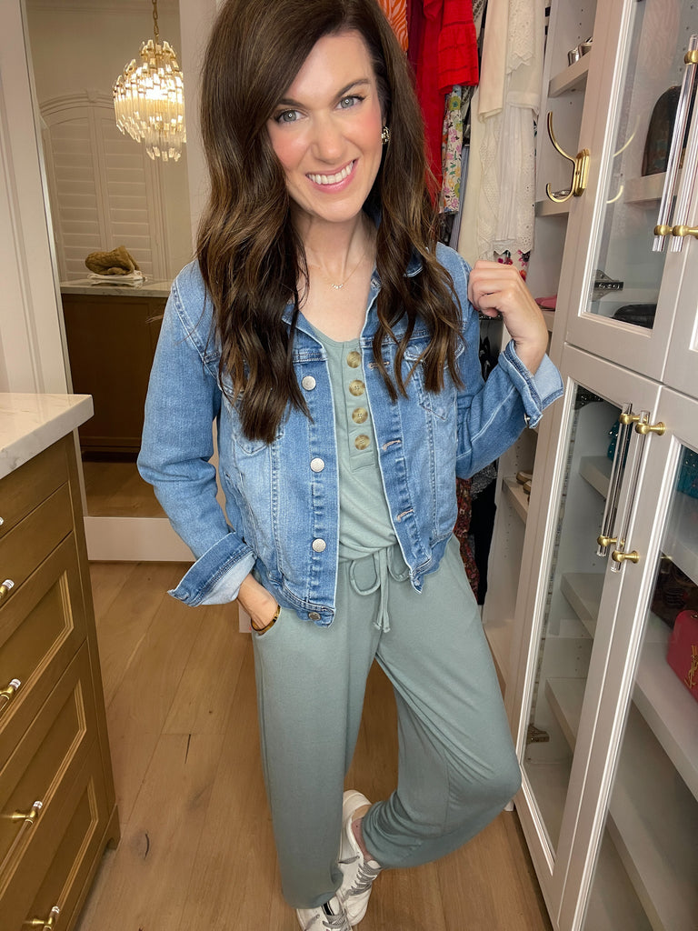 *BELLES & DOORBUSTER* Los Feliz Jumpsuit in Sage *Final Sale*