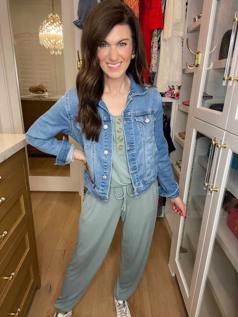 *BELLES & DOORBUSTER* Los Feliz Jumpsuit in Sage *Final Sale*