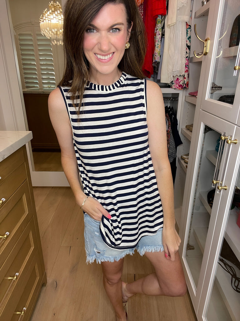Summer Breeze Striped Tank in Navy/White