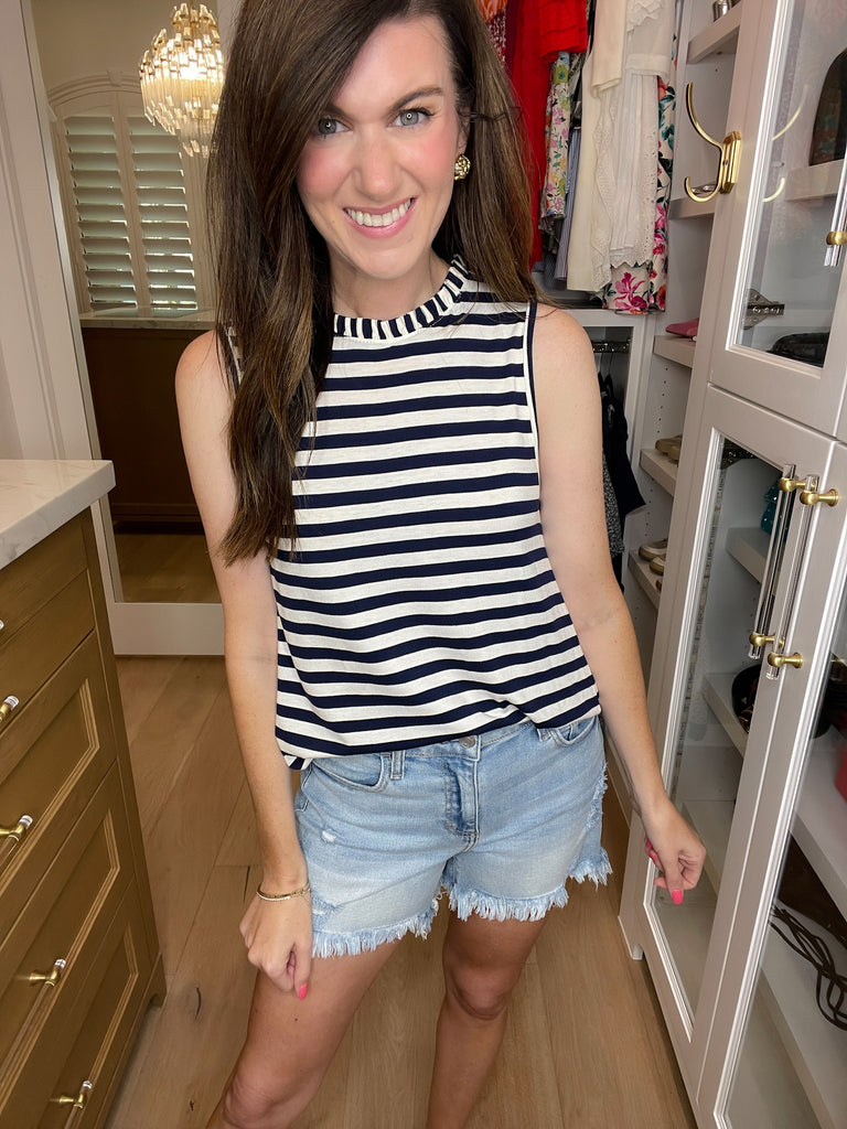 Summer Breeze Striped Tank in Navy/White