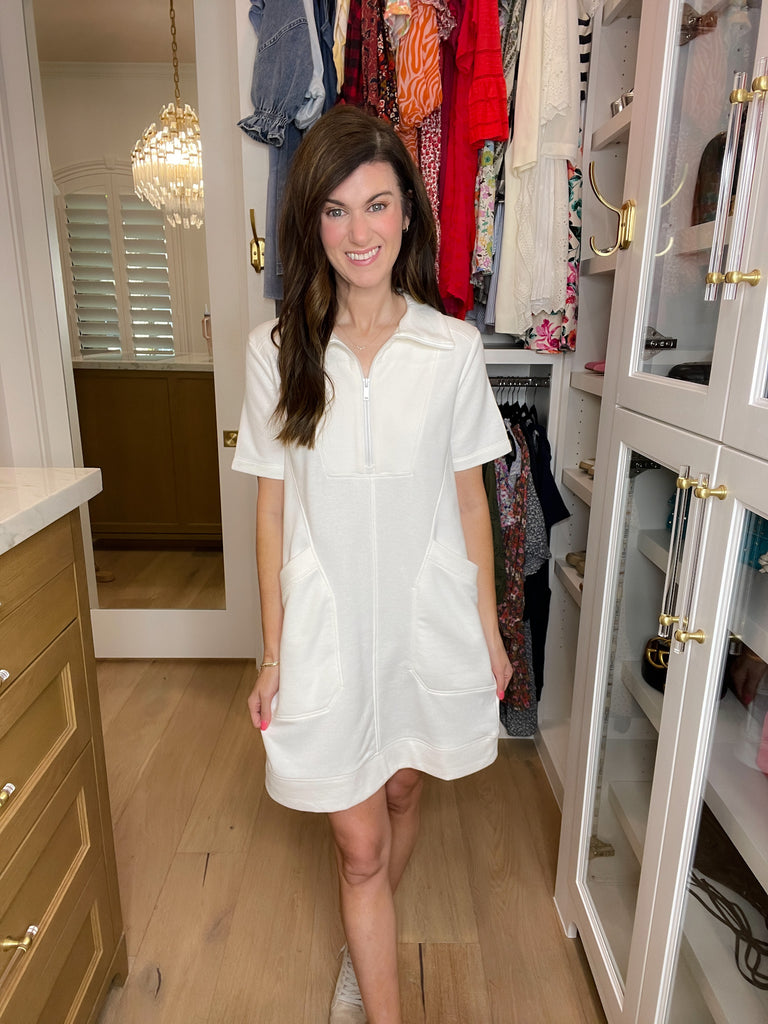 America's Pastime French Terry Dress in White