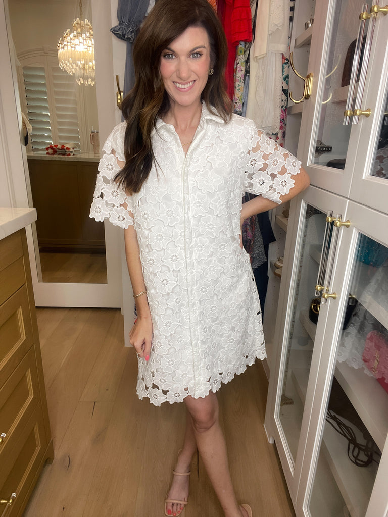 Tea Party Floral Lace Dress in White
