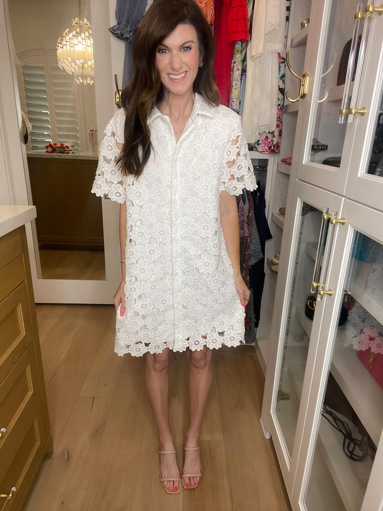 Tea Party Floral Lace Dress in White