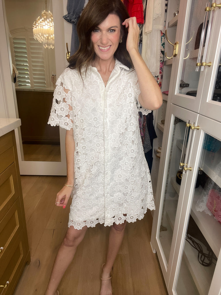 Tea Party Floral Lace Dress in White