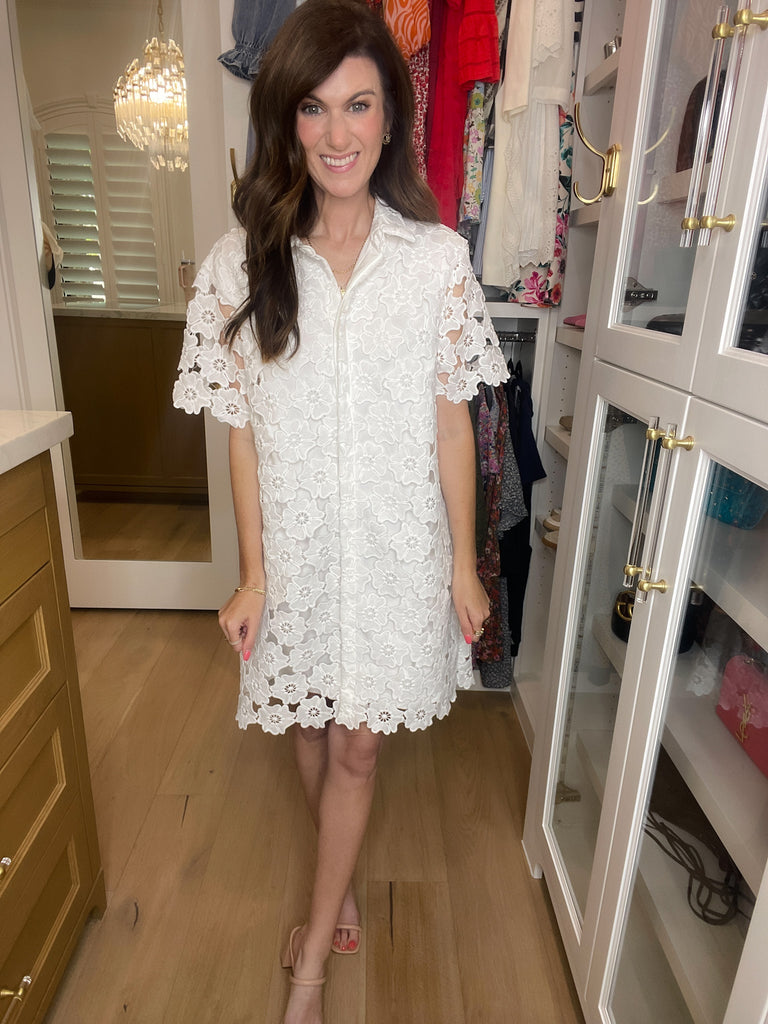 Tea Party Floral Lace Dress in White