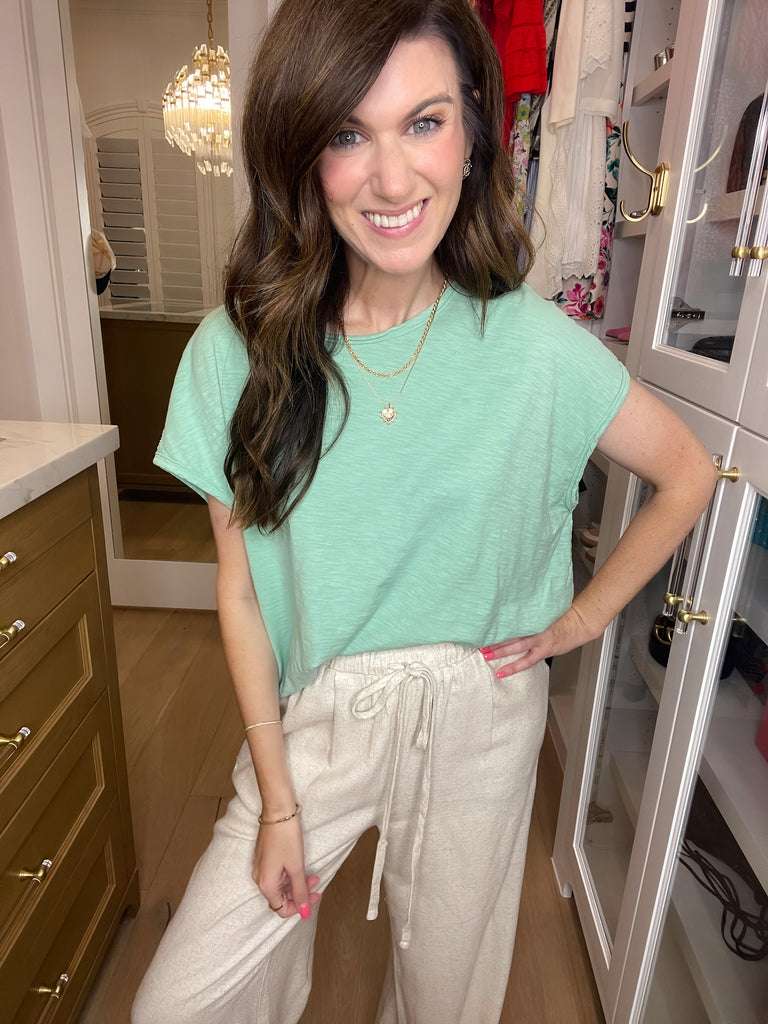 Casual Convo Exposed Seam Top in Charcoal and Sage