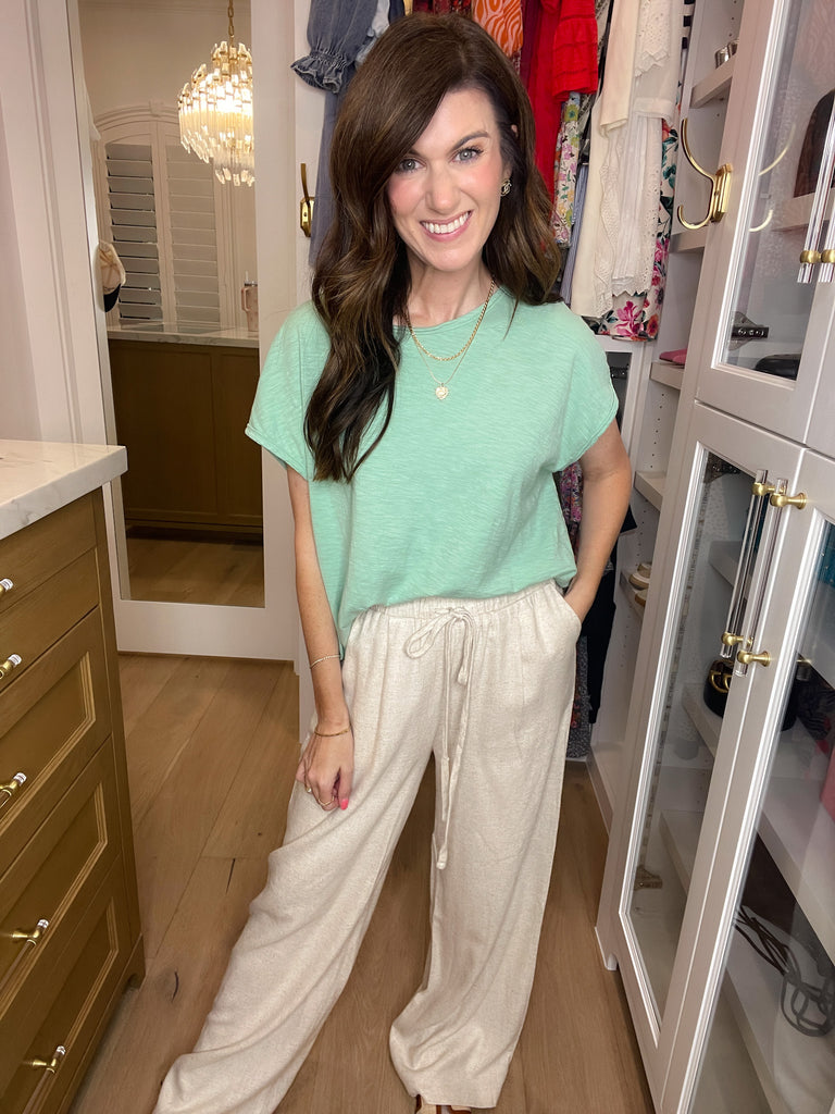 Casual Convo Exposed Seam Top in Charcoal and Sage