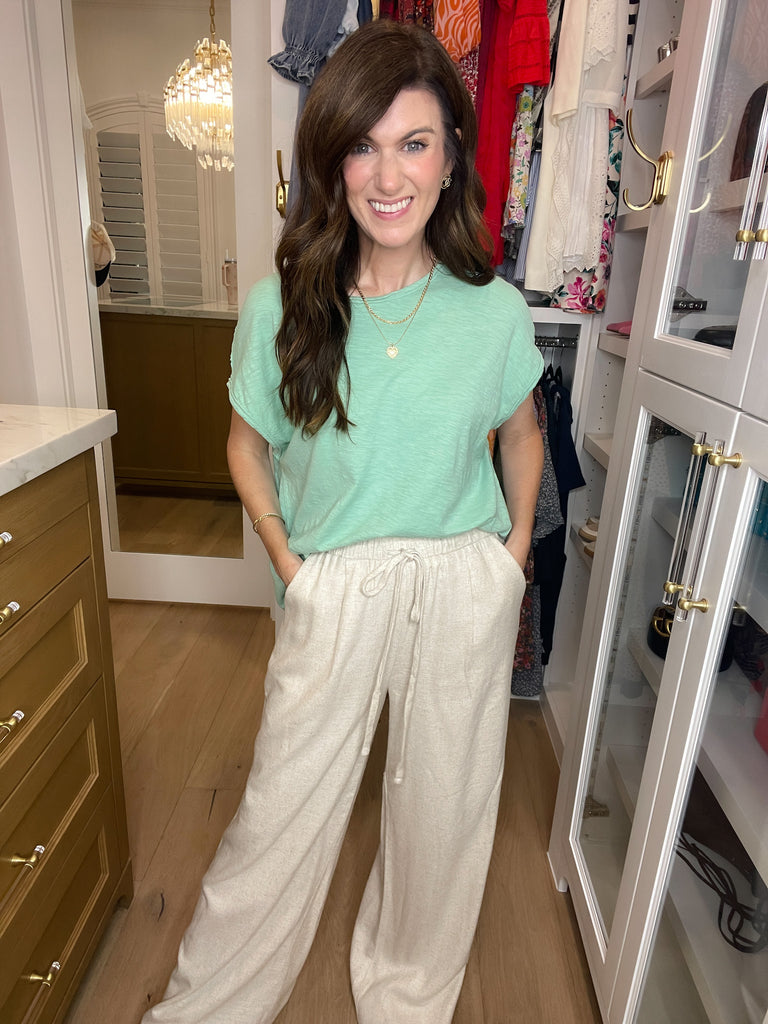 Casual Convo Exposed Seam Top in Charcoal and Sage